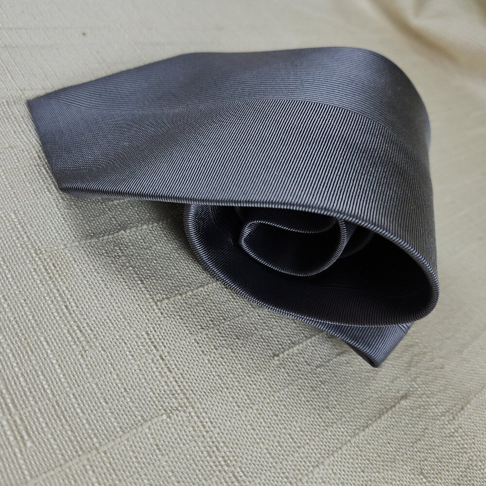 Vintage Massini 100% Silk Necktie, Thin Gray Vertical & Horizonal Stripes